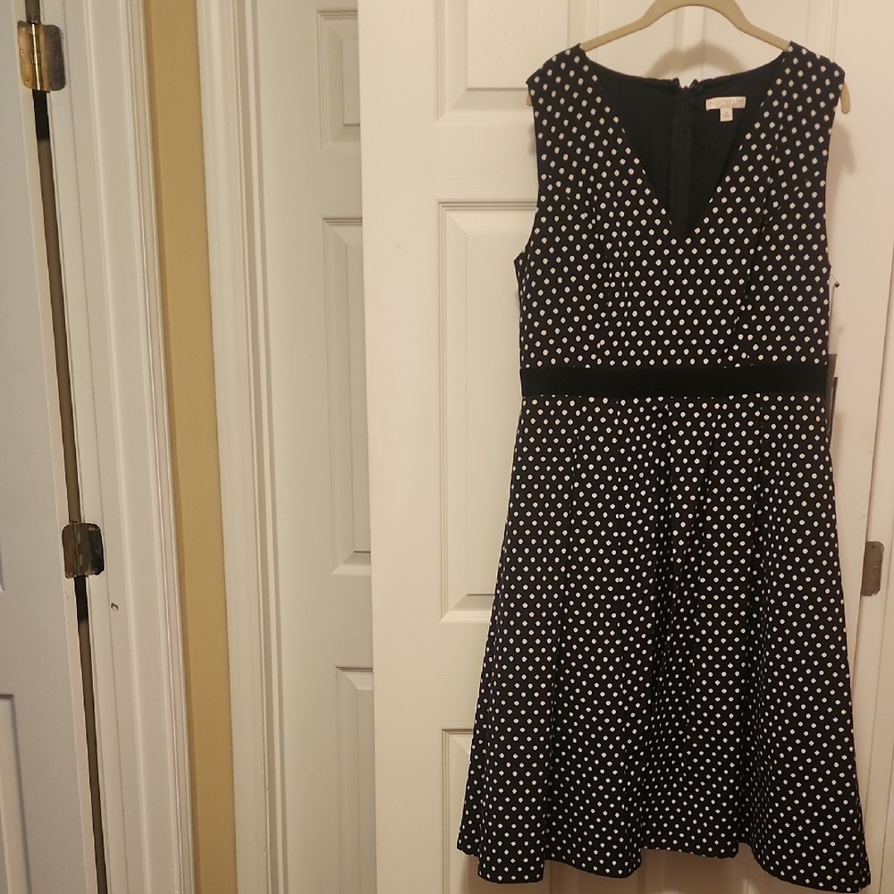 eva mendes for New York & Company Black & White Polka Dot Midi Dress. NWT